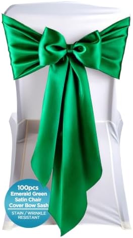 Leading Linens 100 pcs Emerald Green 108"x8" Satin Bow Chair Cover Decor by LeadingLinens