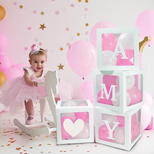 RUBFAC Baby Boxes with Letters and 36 Balloons, 4pcs Clear Balloon Boxes for Gender Reveal Baby Shower Decorations - Image 5