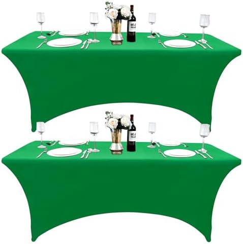 2-Pack 8ft Spandex Table Covers for Rectangle Folding Tables - Washable Elastic Tablecloth - Ultimate Fitted Table Protector for Birthday Parties, Trade Shows, Banquet by Unknown