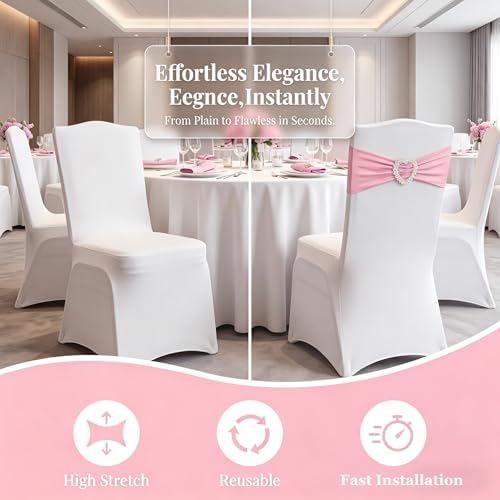 150 Pieces Chair Sashes & Bows - Stretch Spandex Chair Cover Band with Buckle for Wedding, Hotel Banquet, Birthday Party & Home Bulk Decorations(Pink) - Image 5