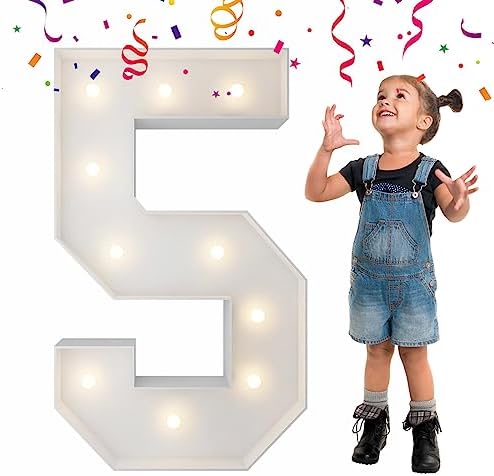 3FT Marquee Numbers, Large Light Up Numbers 5 for 5th Birthday Party Decor by MerryMosaics