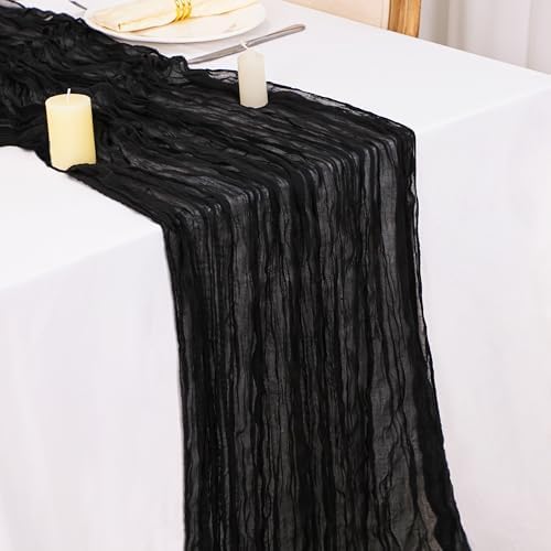 Snowkingdom 10 Ft Black Cheesecloth Table Runner, 120 inch Long Cheese Cloth Boho Gauze Runner for Wedding Bridal Baby Shower Birthday Holiday Party Sheer Halloween Table Decorations - Image 6