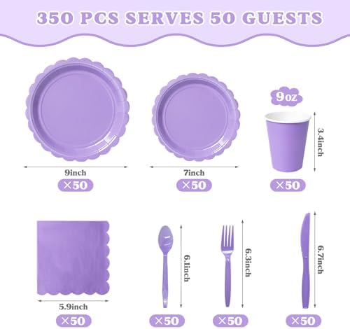 Vyntra 350 Pcs Lavender Paper Plates and Napkins Party Supplies - Image 3
