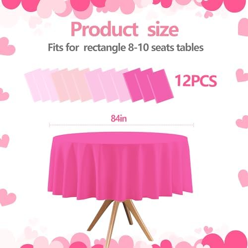12 Pcs Round Red Pink Plastic Tablecloths, 84 Inch - Image 2