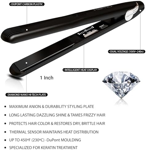 H2PRO Black Diamond 1 Inch Tourmaline Ceramic Straightening Iron - Cutting Edge Professional Flat Iron for All Hair Types - Image 2