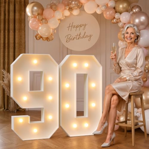 imprsv 3FT Light Up Marquee Numbers 90 for 90th Birthday Decorations by Letsmakeitimpressive