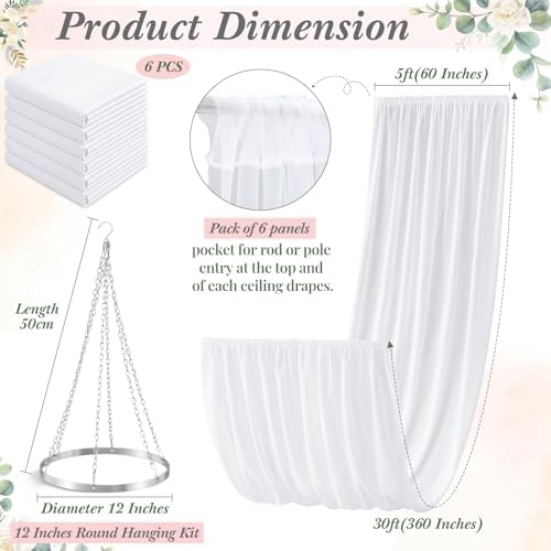 6 Panels 5 x 30ft White Ceiling Drapes for Wedding Parties 12 in Ring - Image 2