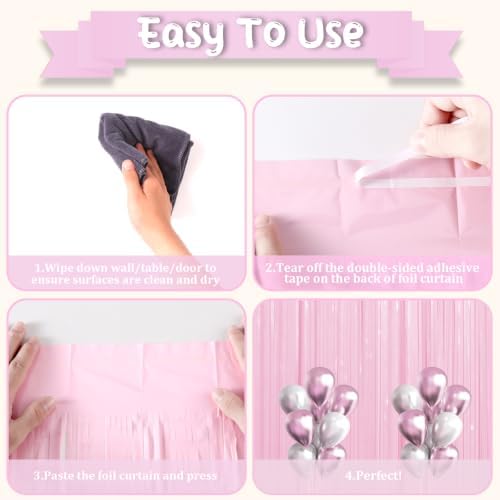 Voircoloria Pastel Pink Foil Fringe Backdrop Curtains, 3.3x8.2ft, 3 Pack - Image 3