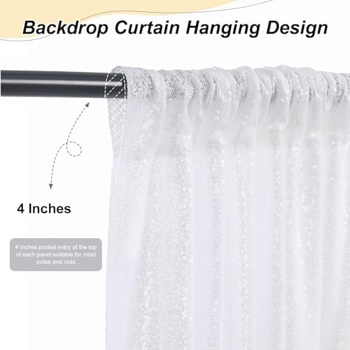 White Sequin Backdrop Curtains-6 Panels 2FTx8FT White Backdrop for Valentines Day, Glitter Party Decorations Background Drapes for Wedding Birthday Anniversary Graduation Photo Booth Decor - Image 4