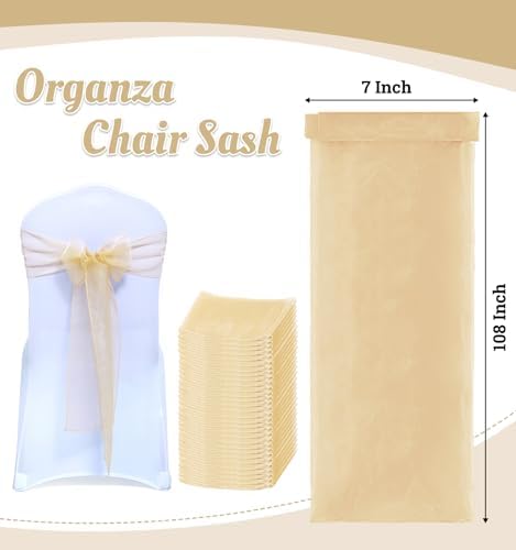 MDS Pack of 125 Organza Chair Sashes for Wedding & Event Décor – Beige - Image 3