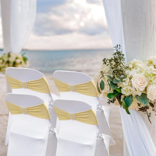 Spandex Chair Sashes Bands, Champagne, 100PCS - Image 2