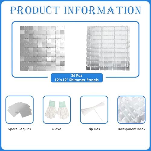 Silver Shimmer Wall Backdrop, 36pcs Sequin Panels - Image 2