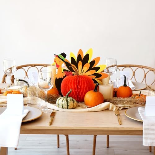 Fourluoo 12 Pcs Fall Thanksgiving Table Decor Turkey Honeycomb Centerpiece - Image 6