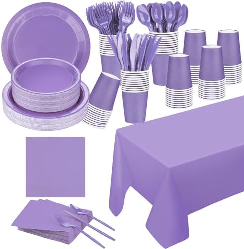229PCS Purple Party Supplies Set Disposable Paper Plates Cups by TWOWYHI