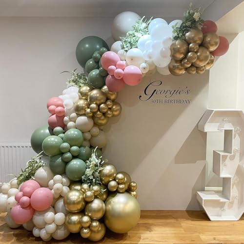 152Pcs Pink and Green Balloon Garland Arch Kit - Sage Green and Pink White Sand Gold Different Size Balloons for Girl Baby Shower Wedding Birthday Jungle Safari Woodland Party Decorations - Image 3