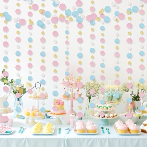 Outus 5 Pieces Pink,Blue,Gold,White Round Dots Garland Party Hanging Decor - Image 6