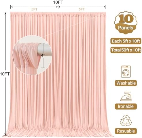 50x10ft Blush Pink Backdrop Curtain Panels for Parties - Wrinkle Free Polyester Photo Curtain Backdrop Wedding Back Drop Fabric Drapes for Party Decorations Background for Photography - Image 5