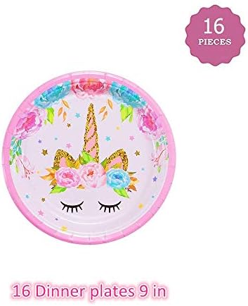 Unicorn Birthday Decorations Party Set, Unicorn Plates and Napkins, 32 Plates, 16 Napkins, 1 Table Cover - Image 4