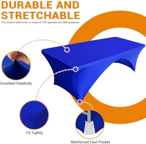 Eurmax USA 2-Pack Spandex Table Cover 4 ft. Fitted 30+ Colors Polyester Tablecloth Stretch Spandex Table Cover-Table Toppers,4 FT Table Cover Open Back (Royal Blue) - Image 6