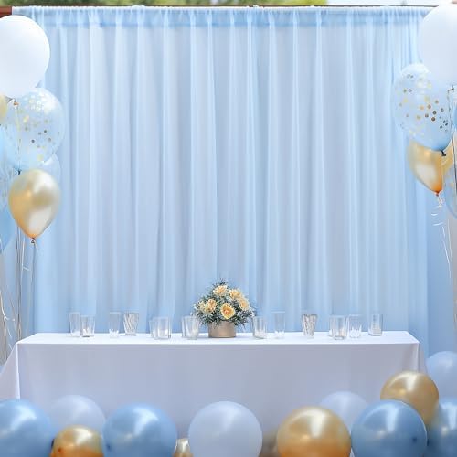 20ft X 10ft Baby Blue Tulle Backdrop Curtain for Parites, Sheer Backdrop Curtains Fabric Drapes for Wedding Ceremony Arch Party Stage Decorations - Image 7