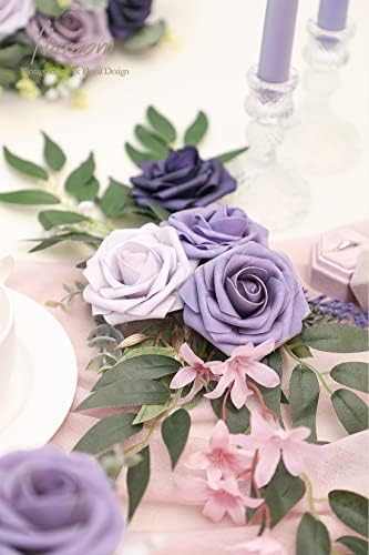 Floroom Artificial Flowers 25pcs Real Looking Lavender Purple Ombre Colors Foam Fake Roses with Stems for DIY Wedding Bouquets Bridal Shower Floral Centerpieces Party Tables Home Decorations - Image 2