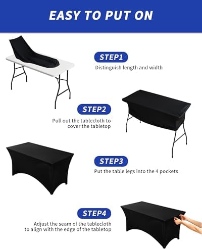 Fixwal 3 Pack 4FT Black Tablecloth Rectangle Spandex Fitted Table Cover - Image 5