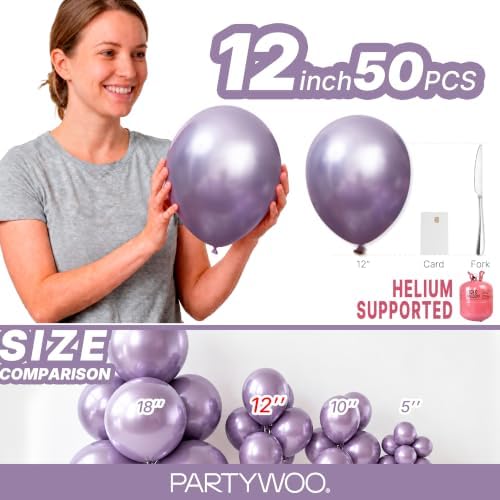 PartyWoo Metallic Purple Balloons 50pcs Chrome Purple Color 12 Inch - Image 6