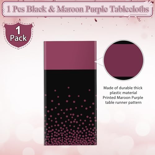 1Pcs Black and Maroon Tablecloth Party Decorations,Plastic Black Table Cloth Printed Maroon Table Runner Disposable Rectangle Table Cover for Birthday Wedding Graduation Anniversary Party,54x108Inch - Image 4