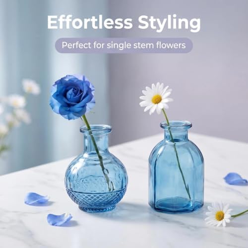 24PCS Mini Bud Vases As Wedding Centerpieces for Tables,Clear Bud Vases for Flowers,Small Flower Vases Suitable for Birthday Party,Anniversary,Wedding Reception,Baby Shower (Blue, 24PCS) - Image 5