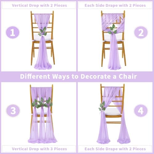 QueenDream Light Purple Chair Sashes 24 Pieces Sheer Chairs with Artificial Eucalyptus Designed Decorative Soft Chair Covers for Wedding Aisle Chairs Decoration - Image 5