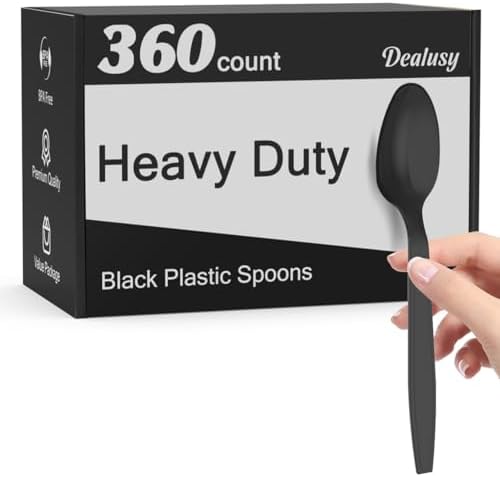 Dealusy 360 Count Black Plastic Spoons Disposable by Dealusy