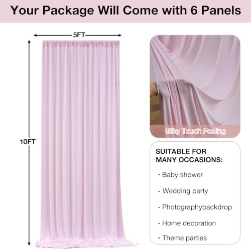 30ftx10ft Wrinkle Free Light Pink Backdrop Curtains for Parties, Silky Polyester Photo Backdrop Drapes 6 Panels 5x10ft Back Drop Cloth for Wedding Birthday Baby Shower Photography Background - Image 3