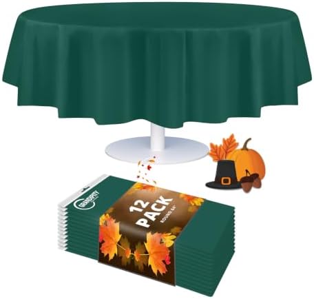 Grandipity Plastic Table Cloth Disposable 12 Pack 84" Round Dark Green by Grandipity
