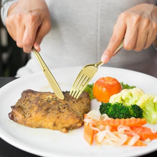Dealusy 200 Count Heavy Duty Gold Plastic Silverware - Image 5
