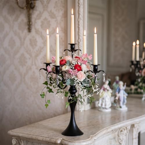 20''Tall Black Crystal Pendant Taper Candle Holders/Stylish Candle Stands/Candlesticks Holder/Candelabra for Home Decor, Weddings/Parties/Elegant Dining Table Centerpiece (2, Black) - Image 4