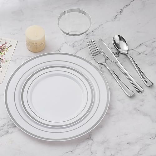 BESTVIP 450PCS Silver Dinnerware Set for 75 Guests, - Image 3