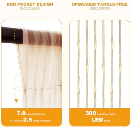 Tulle Curtain Backdrop with 300 LED Fairy Lights for Parities Wrinkle-Free Sheer Curtain Drapes Photo Back Drop for Wedding Baby Shower Bridal Shower Birthday Home Décor-10ft×10ft, Champagne - Image 6