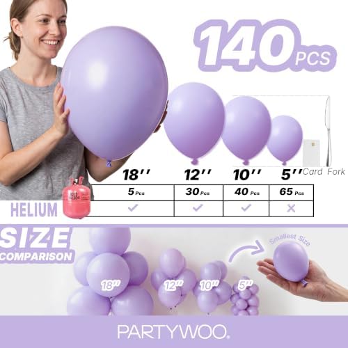 PartyWoo Lavender Balloons 140pcs Light Pastel Purple Lilac Different Sizes - Image 6