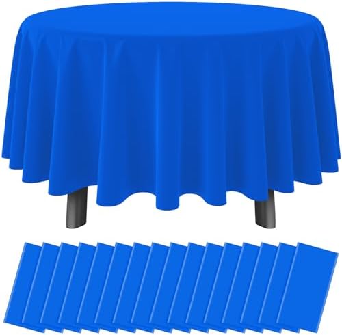 16 Pack Blue Plastic Tablecloth for Round Tables, Premium Decorative Blue Disposable Table Cloths for Parties, Bulk Round Party Table Cover for Birthday Wedding Anniversary Graduation, 84 Inch by RAGNHILD