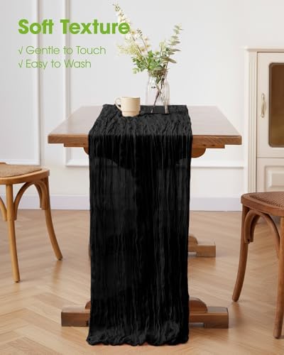 Pureegg 2 Pack Cheesecloth Table Runner 120 Inch Black - Image 4