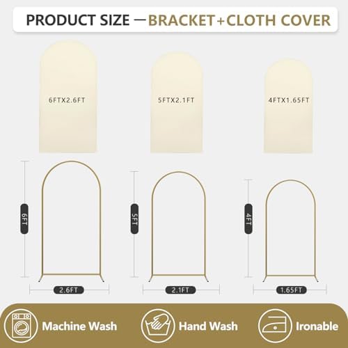 Arch Backdrop Stand and Cover Set, 3 Metal Balloon Arch Backdrop 4ft 5ft 6ft, Gold Arched Stand Frame for Wedding, Parties,Birthday, Backdrop Decorations (Beige,4ft+5ft+6ft) - Image 2