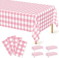 4Pack Pink Table Cloth, 54" x 108" Plastic Table Cloth Disposable, Waterproof Picnic Table Cover Checkered Rectangle Tablecloths for Indoor Outdoor Picnic Birthday Party Supplies Gathering BBQ Holiday by QZYL