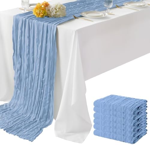 6 Pack Blue Cheesecloth Table Runner 35"×120" Gauze Fabric Table Runner by WeavingComfortHome