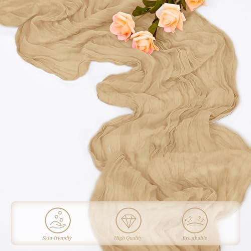 Sand 20 Pack 10FT Cheesecloth Table Runner 20 x 120 Inch Long Rustic Gauze Cheese Cloth Table Runner for Wedding Bridal Baby Shower Table Decorations Boho Fabric Sheer Birthday Party Table Decor - Image 5