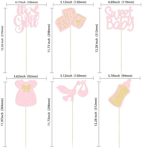 Gyufise 12Pcs Baby Shower Centerpiece Sticks Glitter Tie Onesie Oh Baby Gender Reveal It's a Girl Table Centerpiece Sticks for Baby Shower Gender Reveal Kids Birthday Party Supplies Light Pink - Image 2