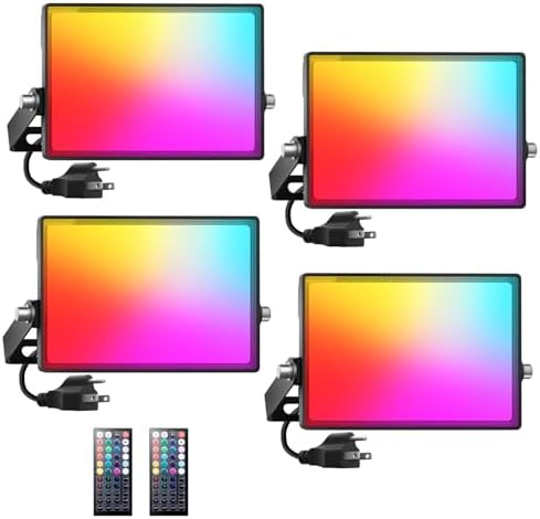 Onforu LED Flood Light Outdoor 300W Equivalent, 30W Color Changing RGBW Floodlight with Remote, 2700K Warm White IP66 Stage Lighting Indoor Uplights for Events, Uplighting for Party 4 Pack by Onforu