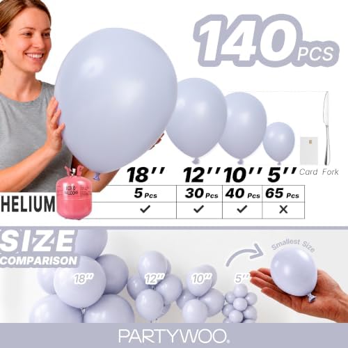 PartyWoo Dusty Blue Balloons 140pcs Slate Blue Boho Neutral Different Sizes - Image 6