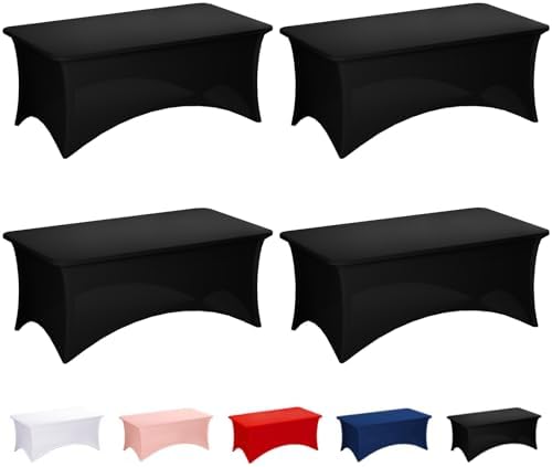 Fixwal 4 Pack 6FT Black Tablecloth Rectangle Spandex Fitted Table Cover by Fixwal