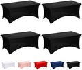 Fixwal 4 Pack 6FT Black Tablecloth Rectangle Spandex Fitted Table Cover by Fixwal