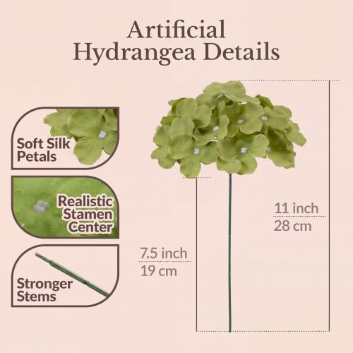 50PCS Green Mix Hydrangea Artificial Flowers with Stronger Bendable Stems - Image 3